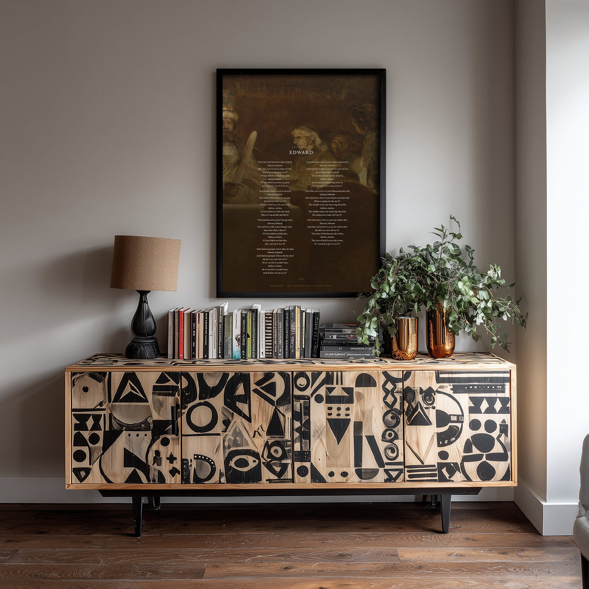 Edward Scottish Border Ballad Art Print - Full Poem over Rembrandt Conspiracy of Claudius Civilis Painting - Poetry Poster