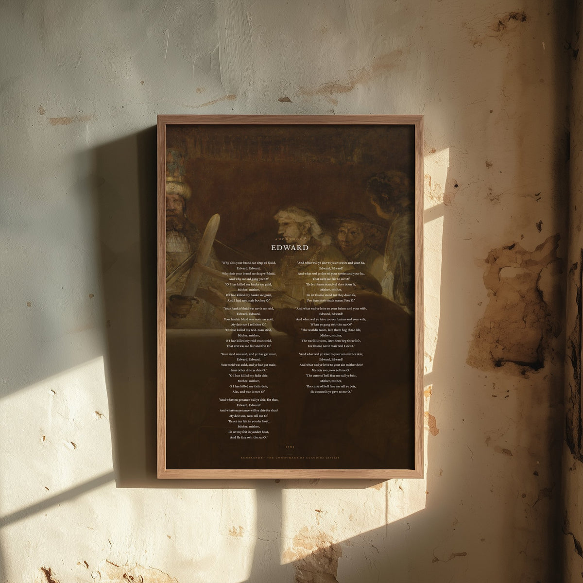 Edward Scottish Border Ballad Art Print - Full Poem over Rembrandt Conspiracy of Claudius Civilis Painting - Poetry Poster