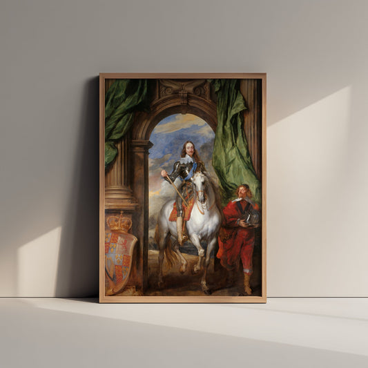 Anthony van Dyck - Charles I with M. de St Antoine (1633) - Classic Painting Art Print - King on White Horse Royal Equestrian Poster