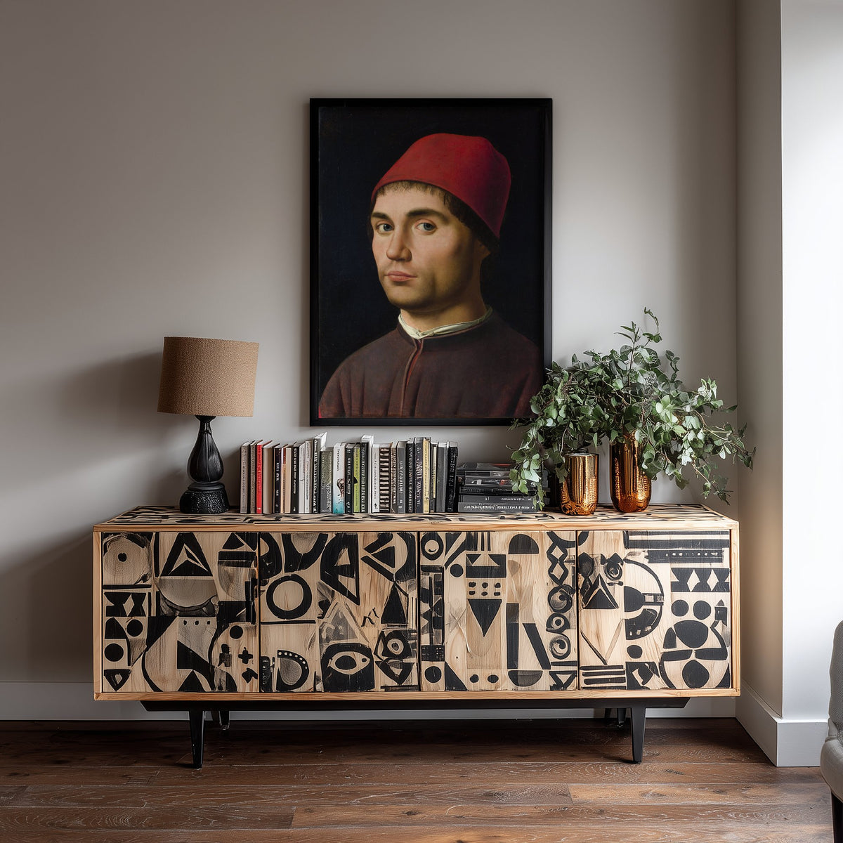 Antonello da Messina - Portrait of a Man (c. 1475) - Classic Painting Art Print - Red Cap Renaissance Portrait Dark Background Poster