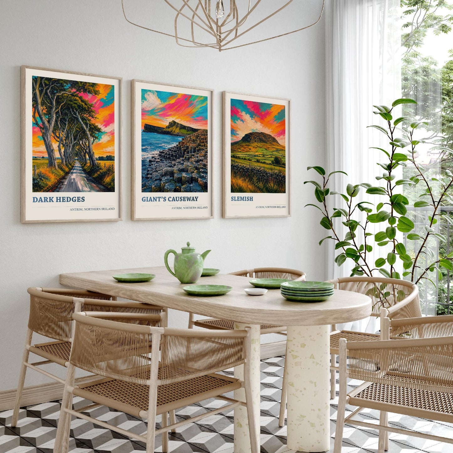 Antrim Northern Ireland Set of Three Prints | Dark Hedges Giants Causeway Slemish | Vibrant Impasto Painting Wall Art Poster