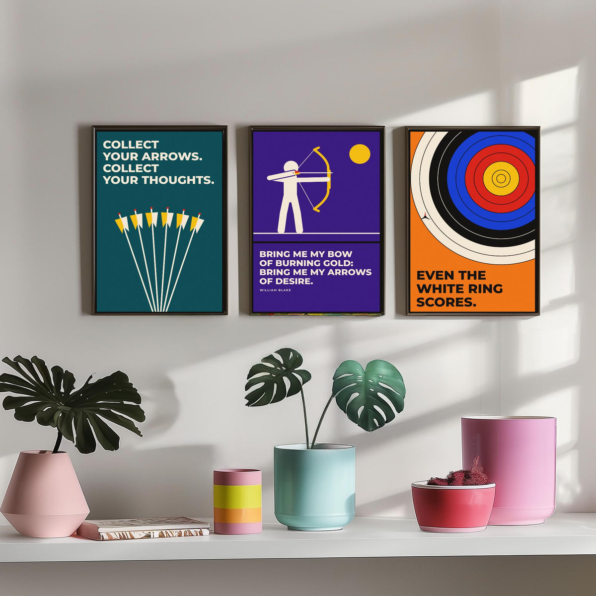 Archery Quotes Set of Three Art Prints - 3 Bauhaus Archer Posters - Minimalist Sport Wall Art Illustration V1