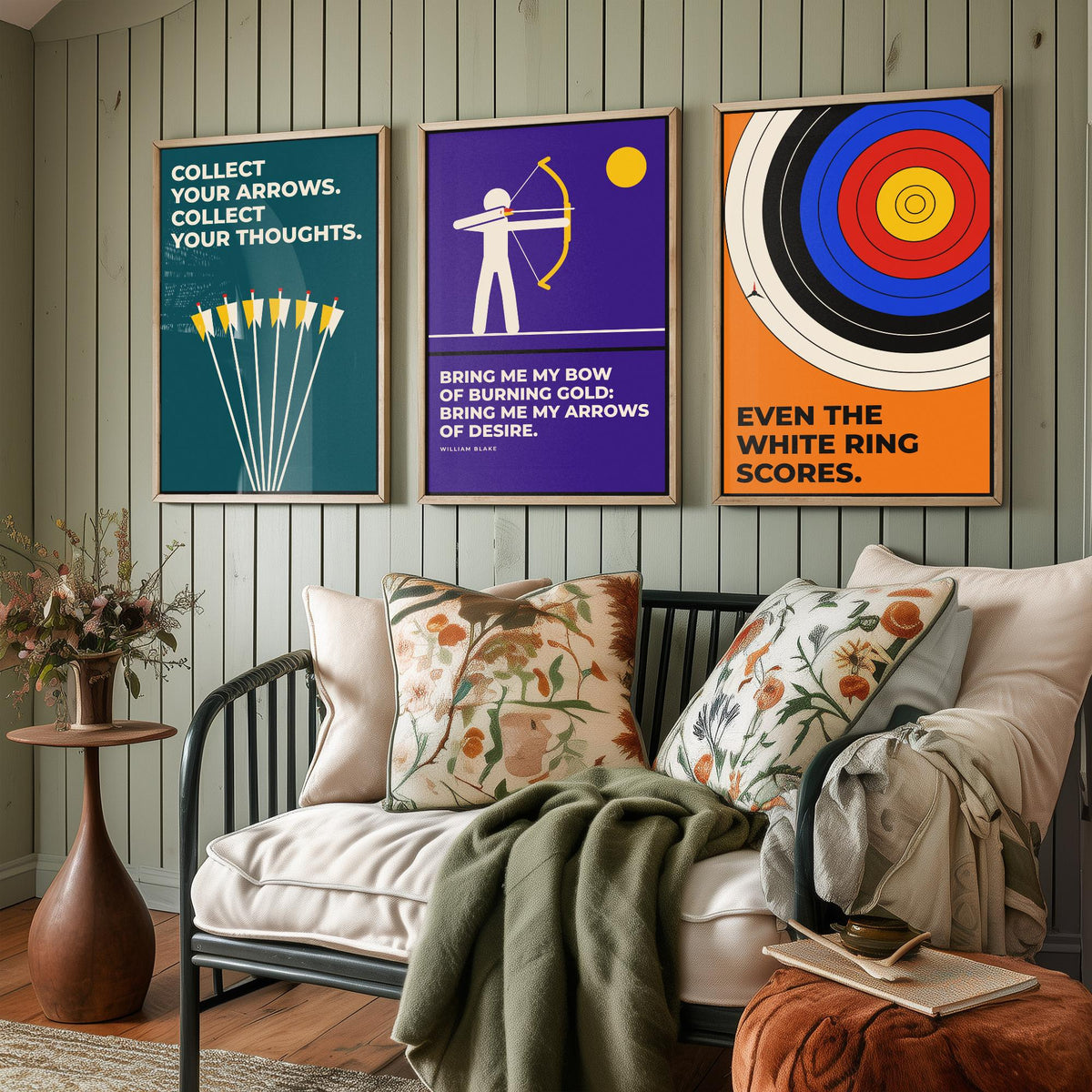 Archery Quotes Set of Three Art Prints - 3 Bauhaus Archer Posters - Minimalist Sport Wall Art Illustration V1