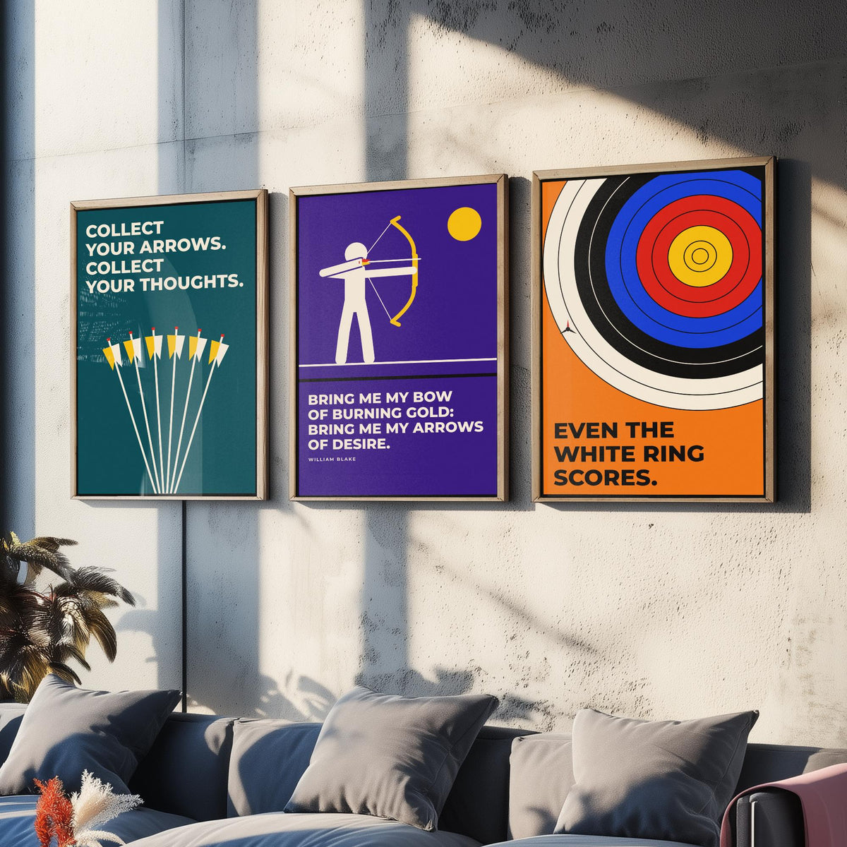 Archery Quotes Set of Three Art Prints - 3 Bauhaus Archer Posters - Minimalist Sport Wall Art Illustration V1