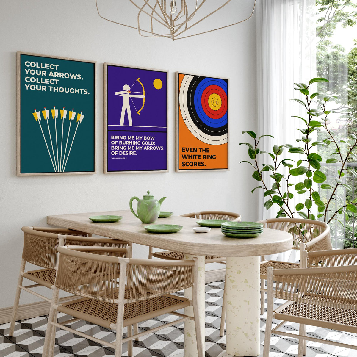 Archery Quotes Set of Three Art Prints - 3 Bauhaus Archer Posters - Minimalist Sport Wall Art Illustration V1