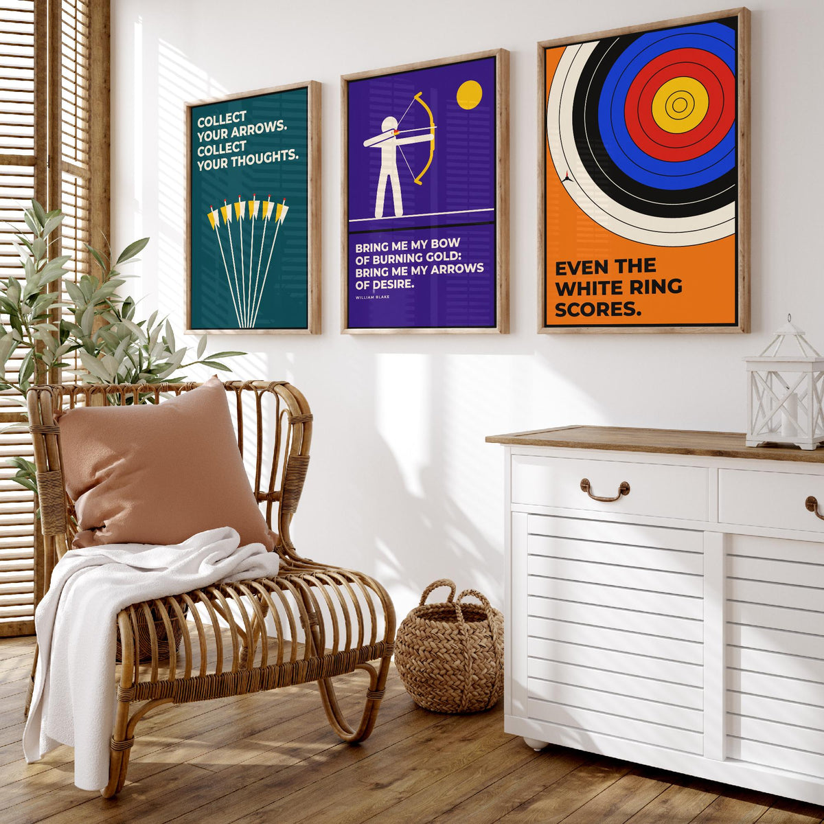 Archery Quotes Set of Three Art Prints - 3 Bauhaus Archer Posters - Minimalist Sport Wall Art Illustration V1