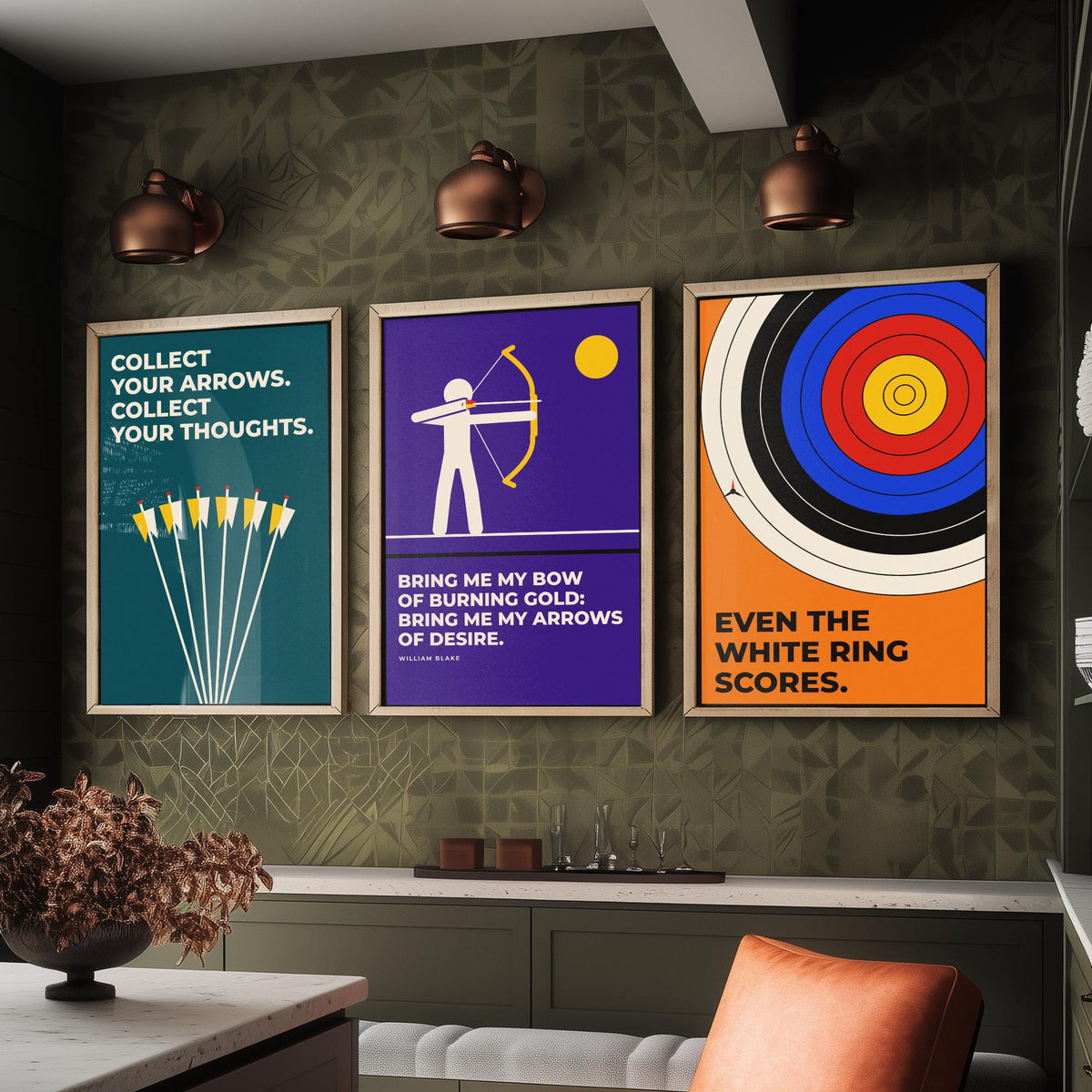 Archery Quotes Set of Three Art Prints - 3 Bauhaus Archer Posters - Minimalist Sport Wall Art Illustration V1