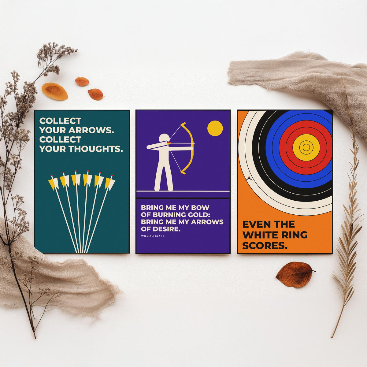 Archery Quotes Set of Three Art Prints - 3 Bauhaus Archer Posters - Minimalist Sport Wall Art Illustration V1
