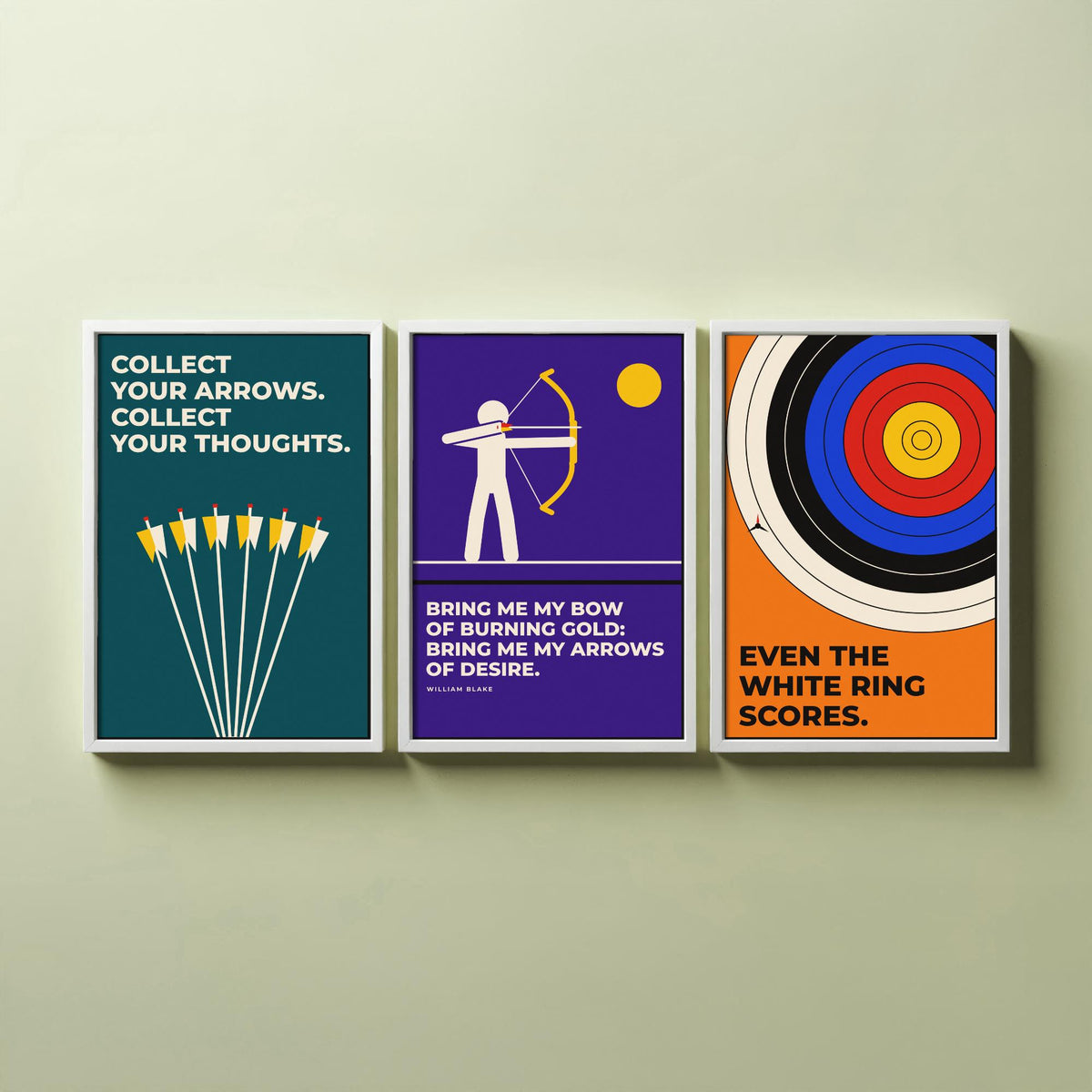 Archery Quotes Set of Three Art Prints - 3 Bauhaus Archer Posters - Minimalist Sport Wall Art Illustration V1