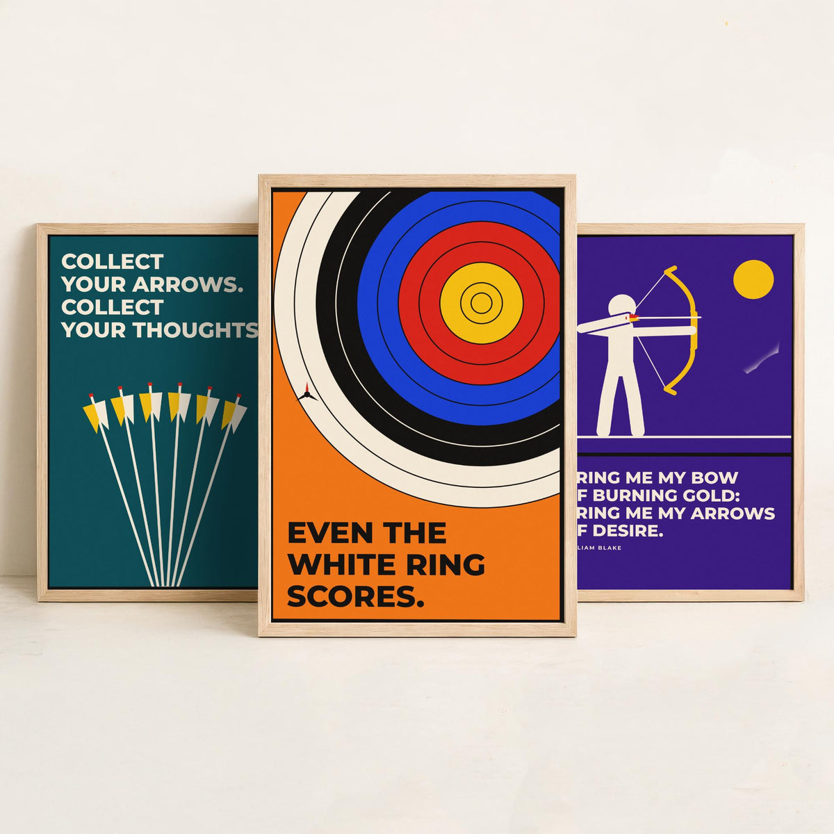 Archery Quotes Set of Three Art Prints - 3 Bauhaus Archer Posters - Minimalist Sport Wall Art Illustration V1