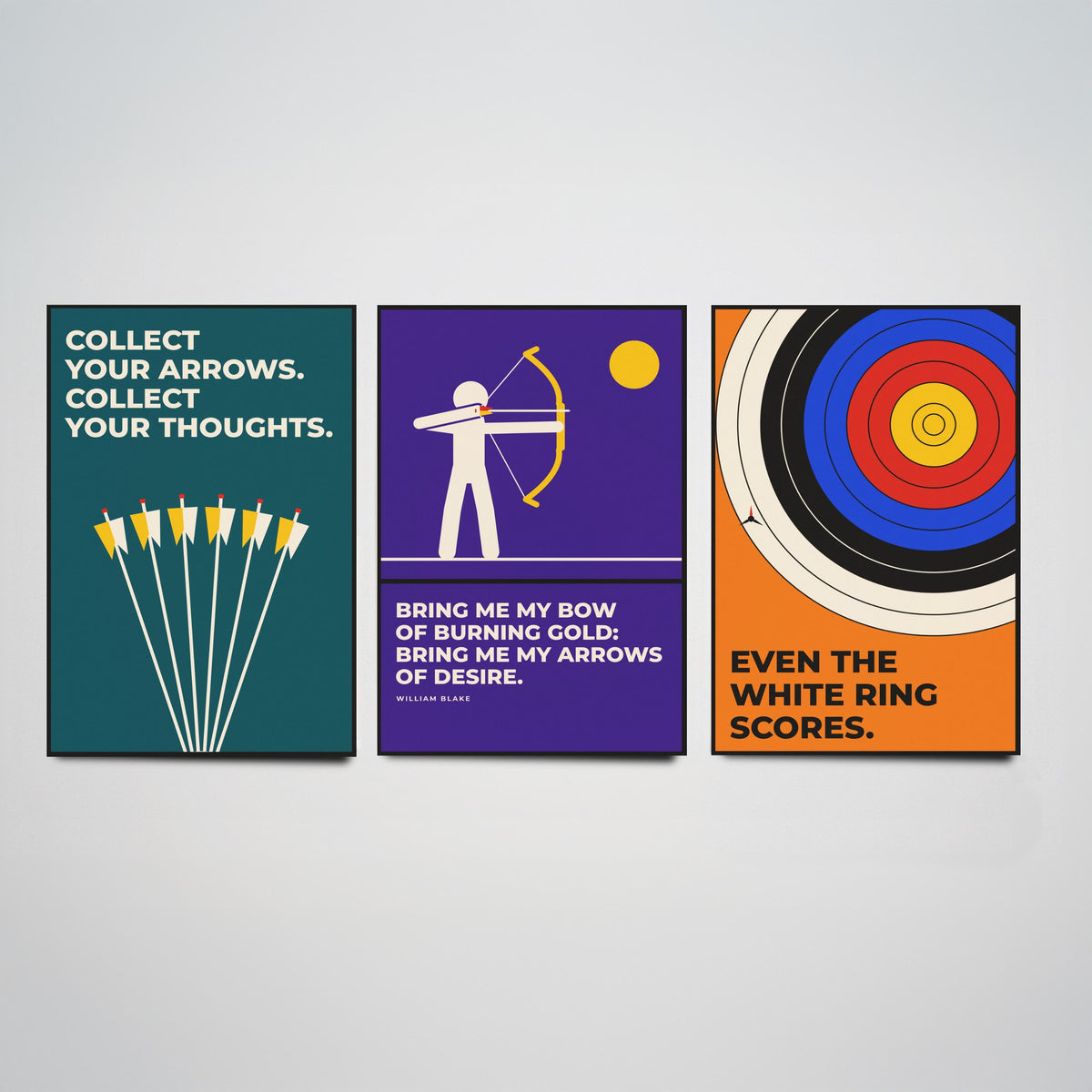 Archery Quotes Set of Three Art Prints - 3 Bauhaus Archer Posters - Minimalist Sport Wall Art Illustration V1