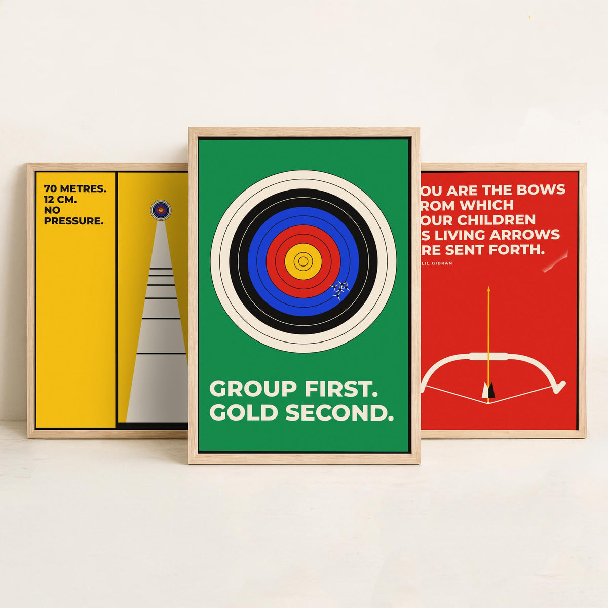 Archery Quotes Set of Three Art Prints - 3 Retro Bauhaus Archer Posters - Minimalist Sport Wall Art Illustration V2