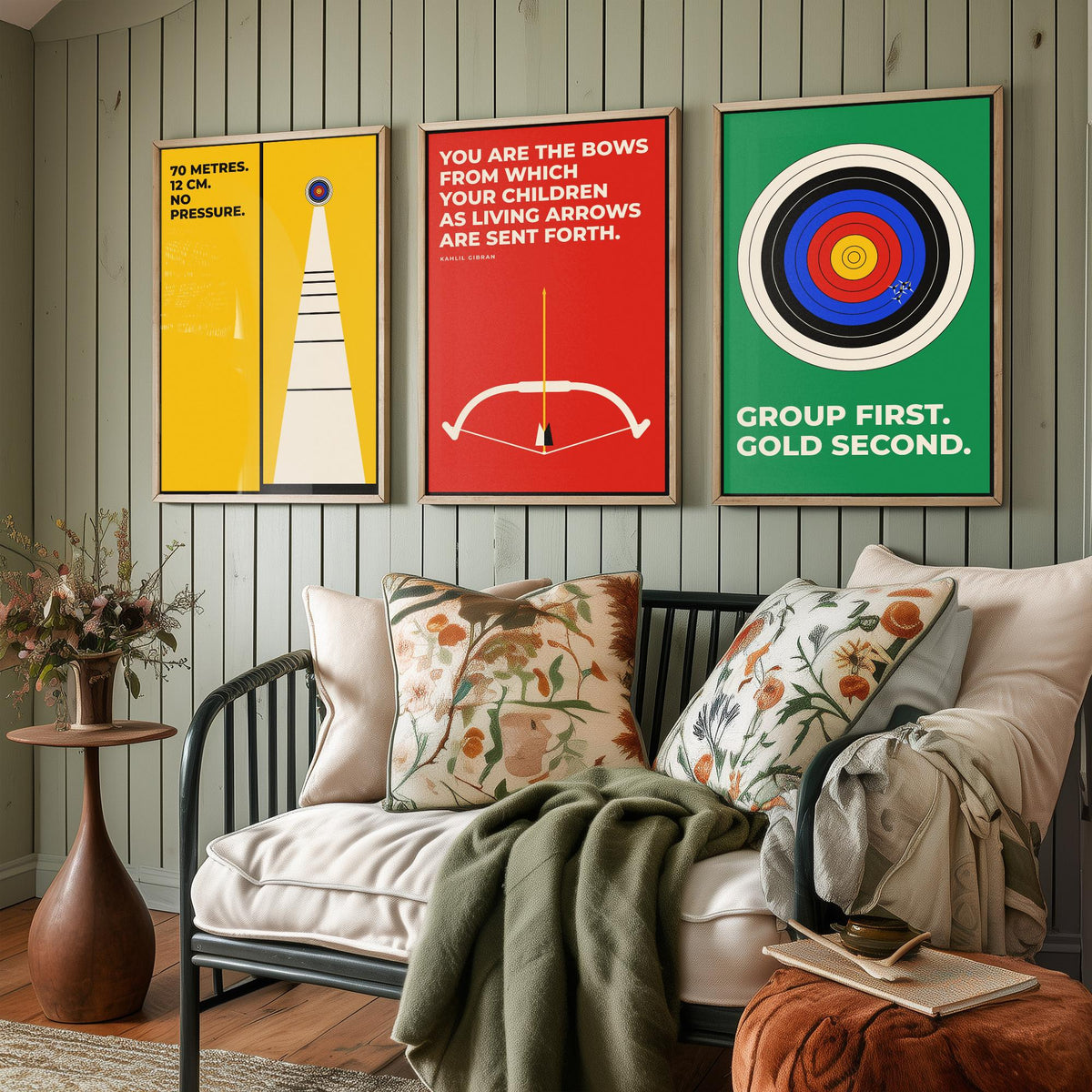 Archery Quotes Set of Three Art Prints - 3 Retro Bauhaus Archer Posters - Minimalist Sport Wall Art Illustration V2
