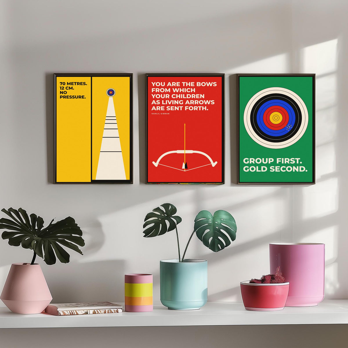 Archery Quotes Set of Three Art Prints - 3 Retro Bauhaus Archer Posters - Minimalist Sport Wall Art Illustration V2