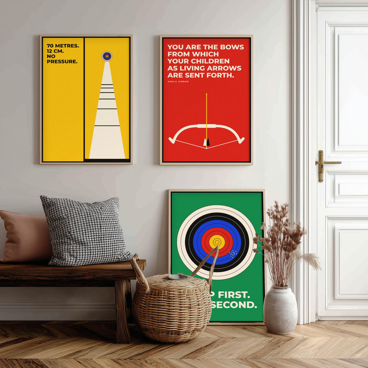 Archery Quotes Set of Three Art Prints - 3 Retro Bauhaus Archer Posters - Minimalist Sport Wall Art Illustration V2