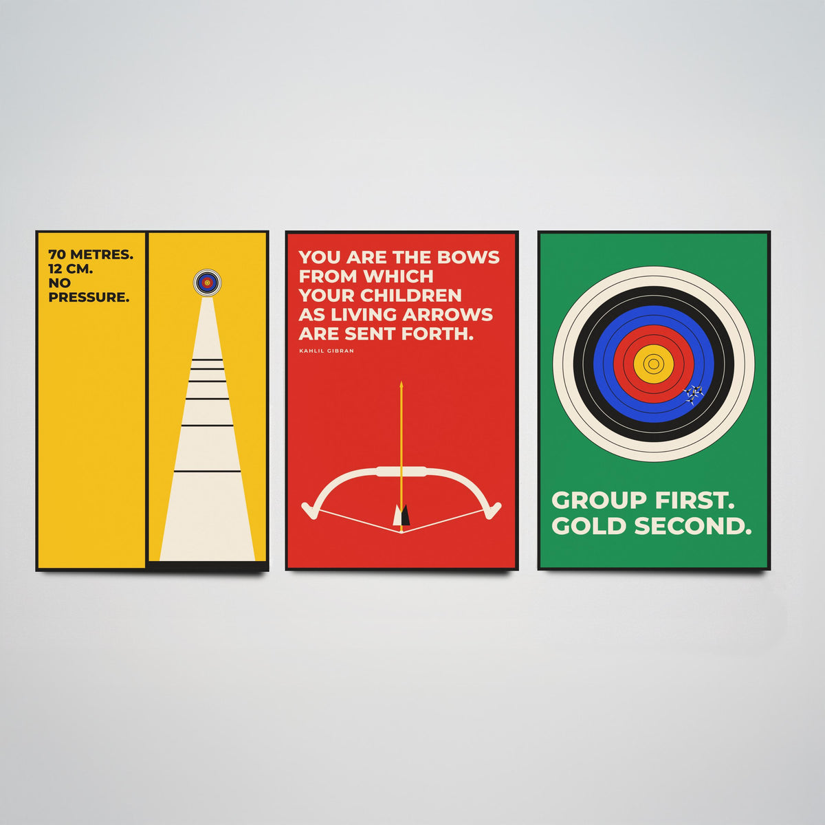 Archery Quotes Set of Three Art Prints - 3 Retro Bauhaus Archer Posters - Minimalist Sport Wall Art Illustration V2