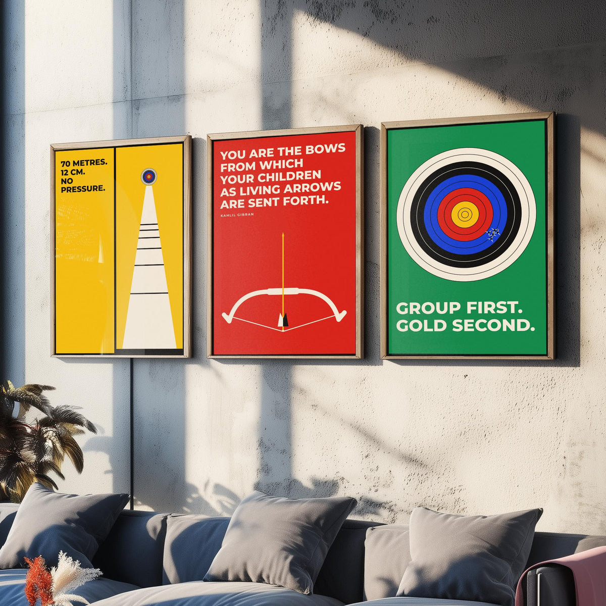 Archery Quotes Set of Three Art Prints - 3 Retro Bauhaus Archer Posters - Minimalist Sport Wall Art Illustration V2