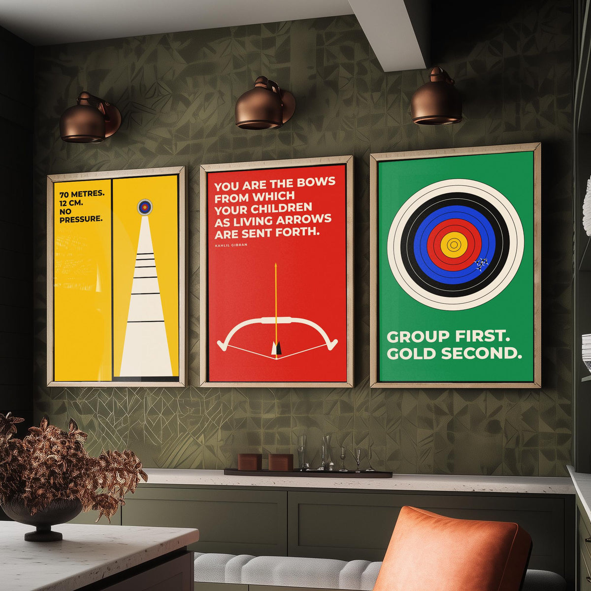 Archery Quotes Set of Three Art Prints - 3 Retro Bauhaus Archer Posters - Minimalist Sport Wall Art Illustration V2