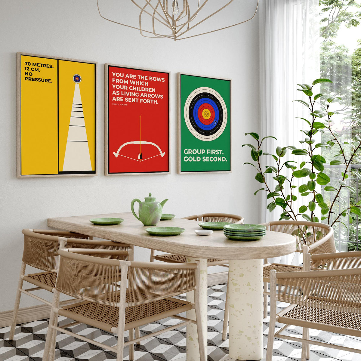 Archery Quotes Set of Three Art Prints - 3 Retro Bauhaus Archer Posters - Minimalist Sport Wall Art Illustration V2