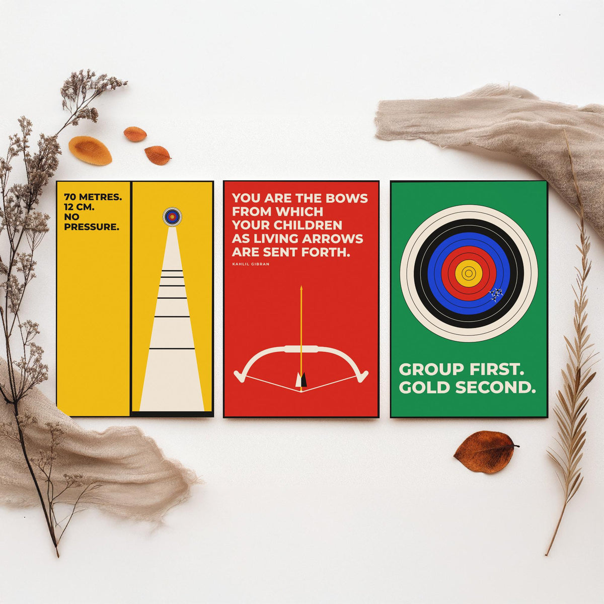 Archery Quotes Set of Three Art Prints - 3 Retro Bauhaus Archer Posters - Minimalist Sport Wall Art Illustration V2