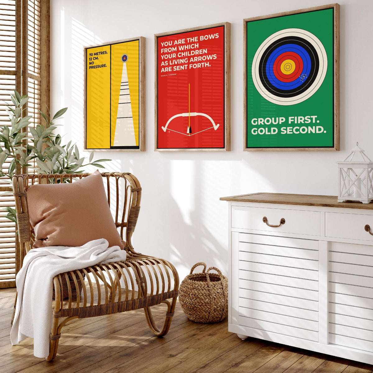 Archery Quotes Set of Three Art Prints - 3 Retro Bauhaus Archer Posters - Minimalist Sport Wall Art Illustration V2