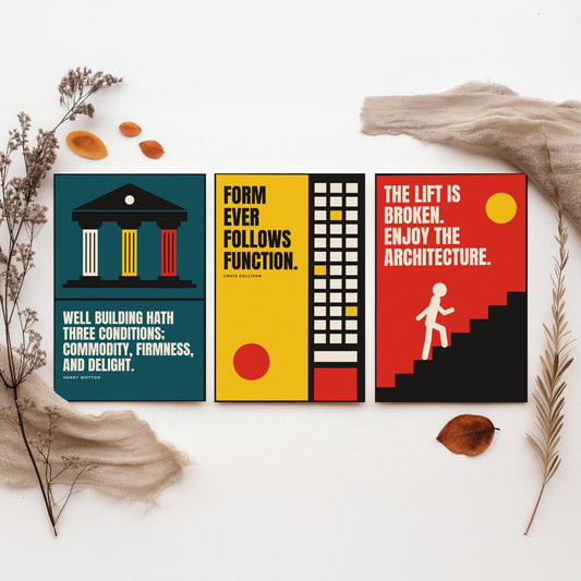 Architecture Quotes Set of Three Art Prints - 3 Bauhaus Architect Posters - Minimalist Design Wall Art Illustration V1