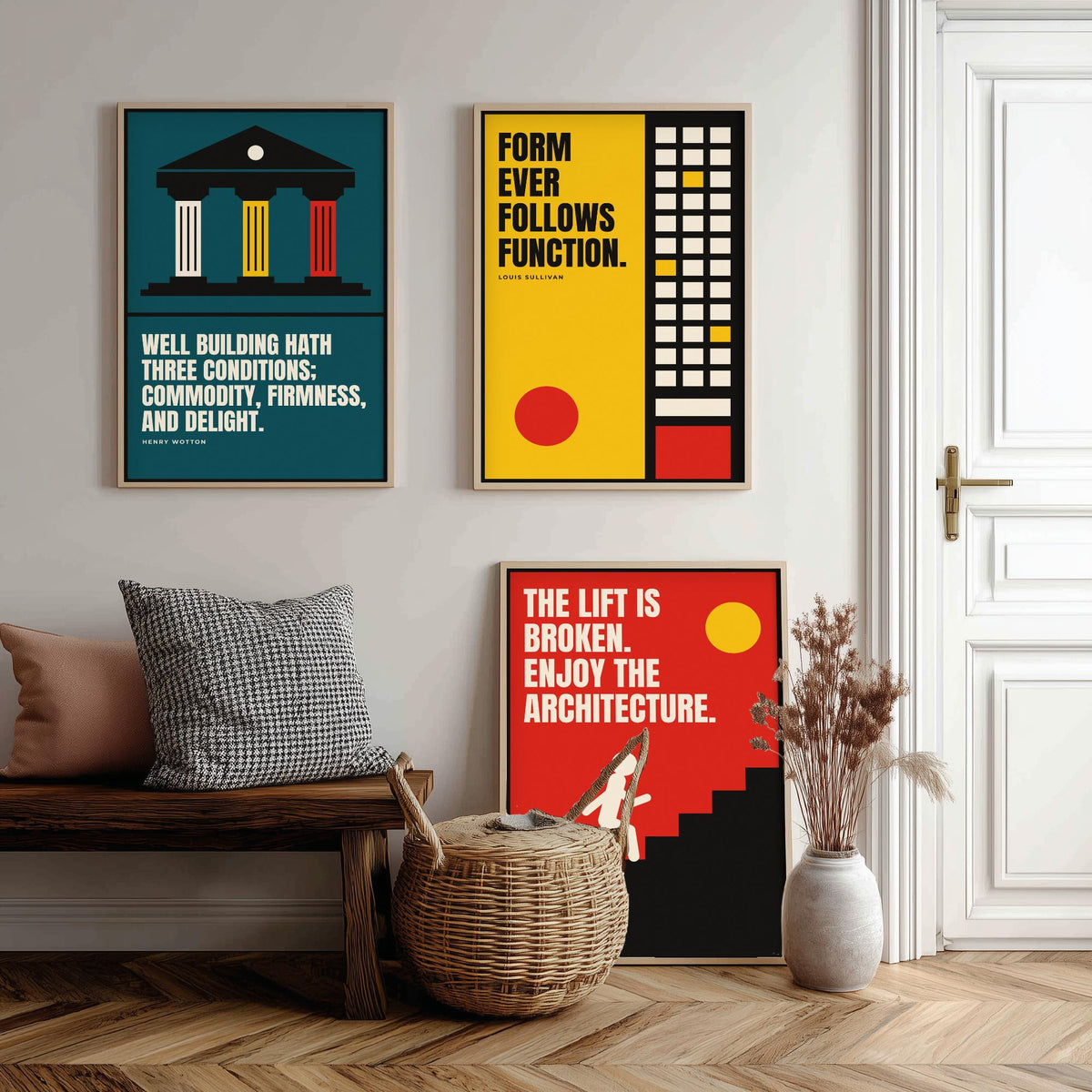 Architecture Quotes Set of Three Art Prints - 3 Bauhaus Architect Posters - Minimalist Design Wall Art Illustration V1