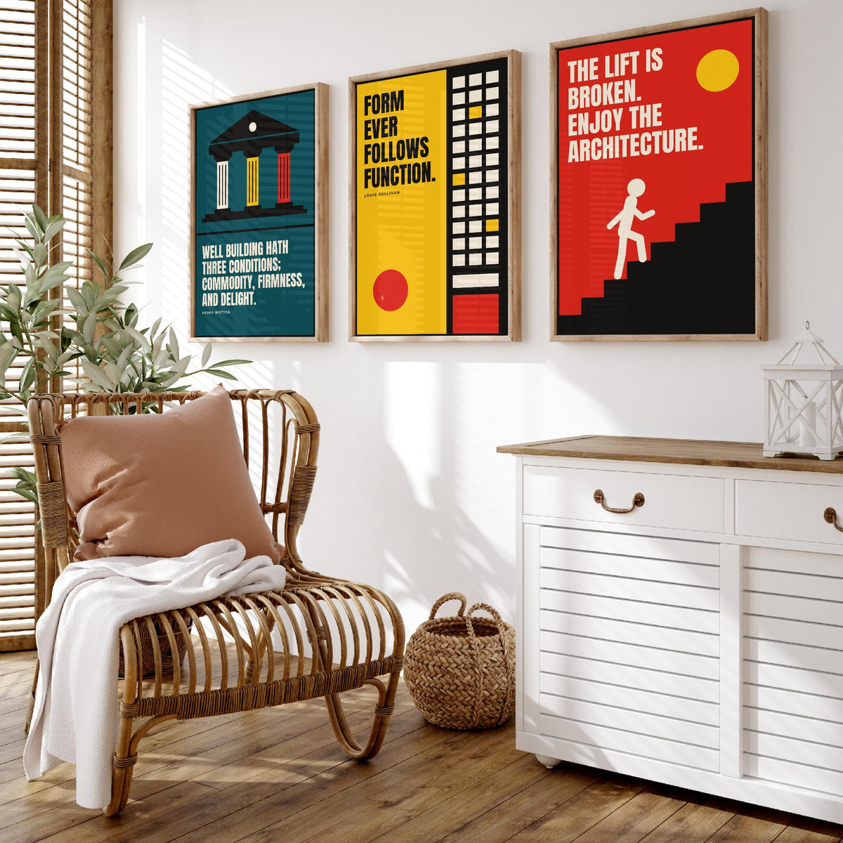 Architecture Quotes Set of Three Art Prints - 3 Bauhaus Architect Posters - Minimalist Design Wall Art Illustration V1
