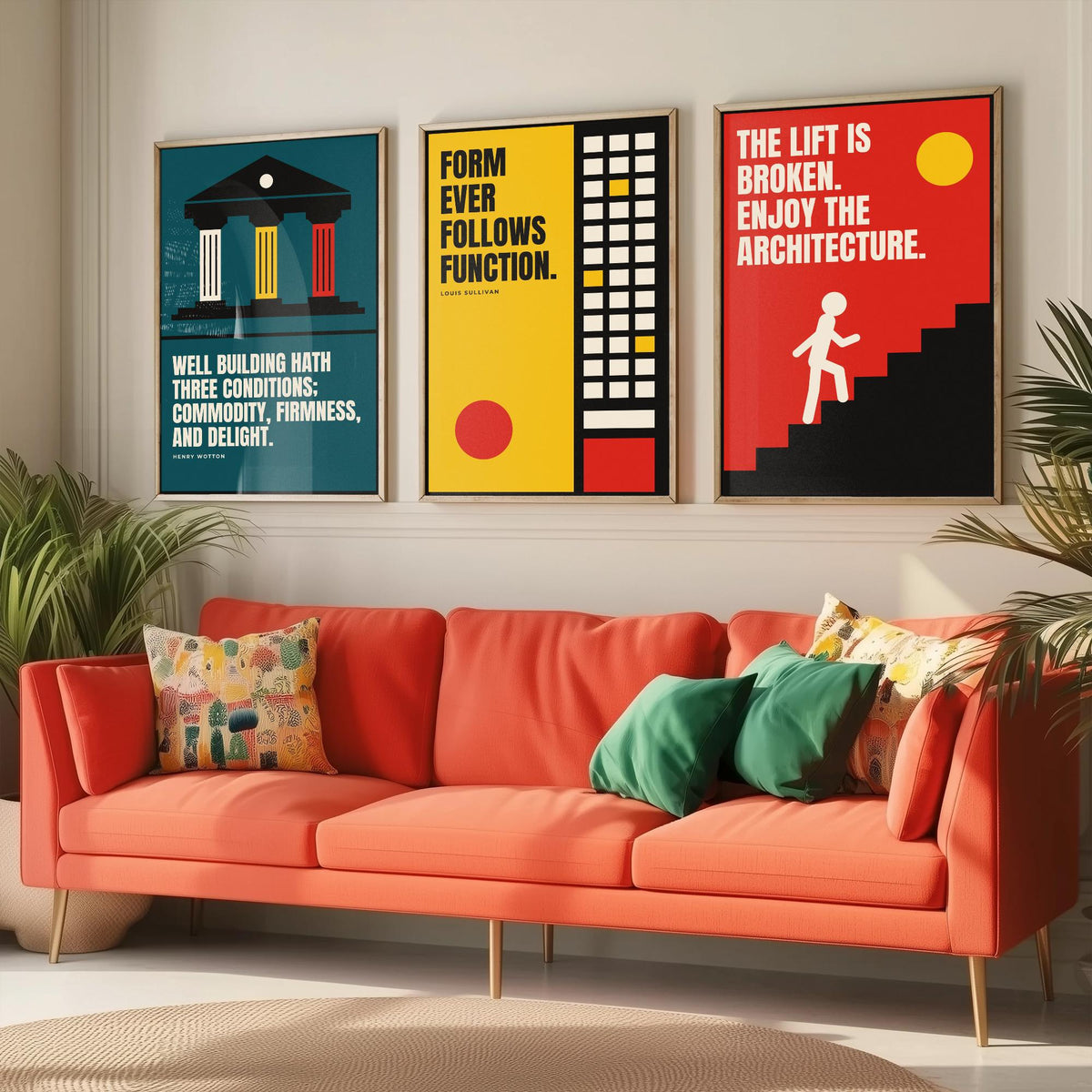 Architecture Quotes Set of Three Art Prints - 3 Bauhaus Architect Posters - Minimalist Design Wall Art Illustration V1