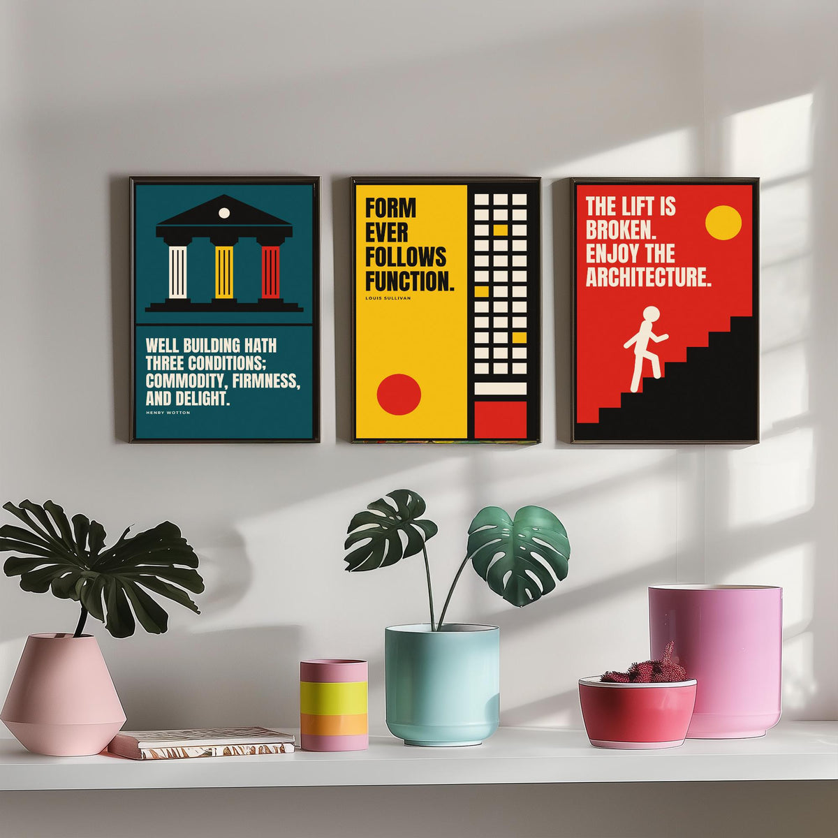 Architecture Quotes Set of Three Art Prints - 3 Bauhaus Architect Posters - Minimalist Design Wall Art Illustration V1
