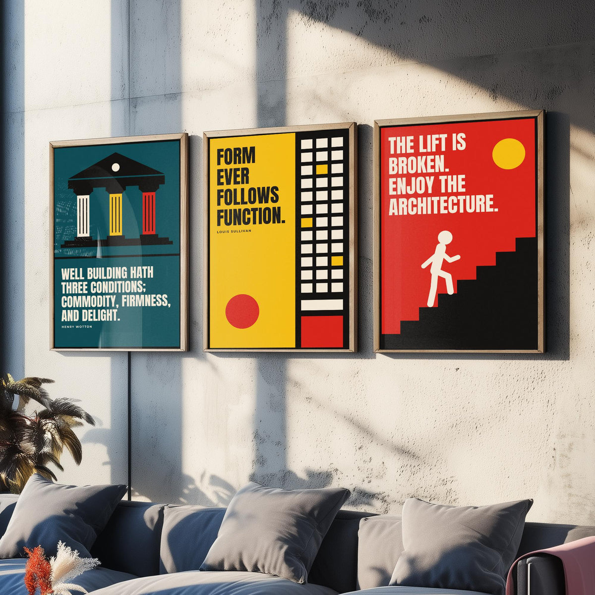 Architecture Quotes Set of Three Art Prints - 3 Bauhaus Architect Posters - Minimalist Design Wall Art Illustration V1
