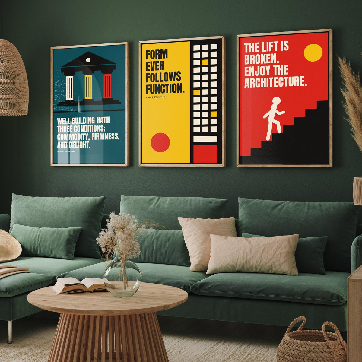 Architecture Quotes Set of Three Art Prints - 3 Bauhaus Architect Posters - Minimalist Design Wall Art Illustration V1