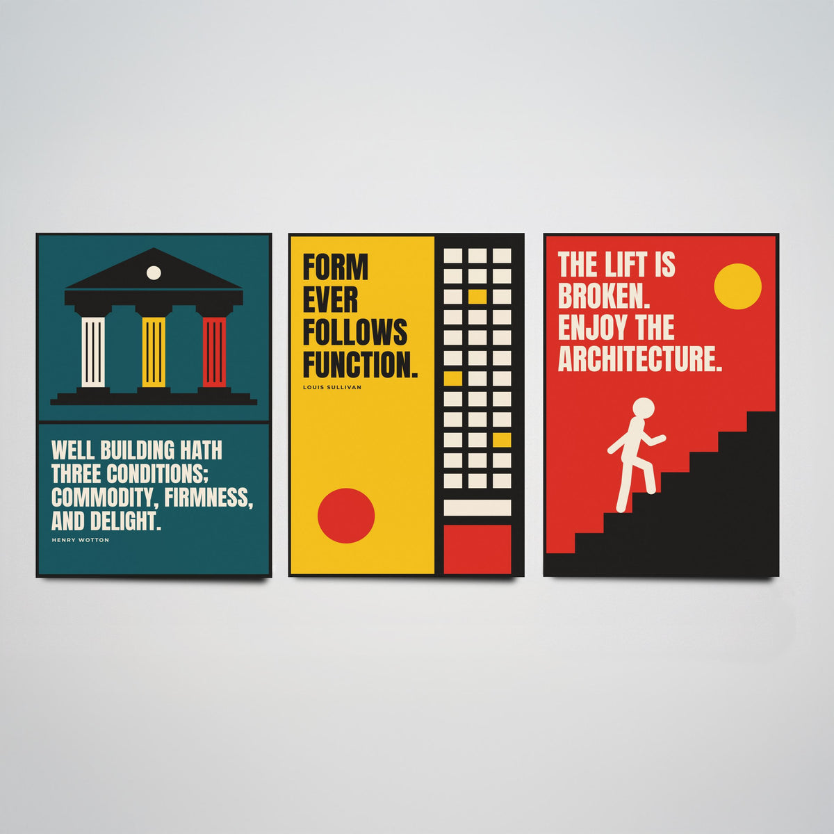 Architecture Quotes Set of Three Art Prints - 3 Bauhaus Architect Posters - Minimalist Design Wall Art Illustration V1