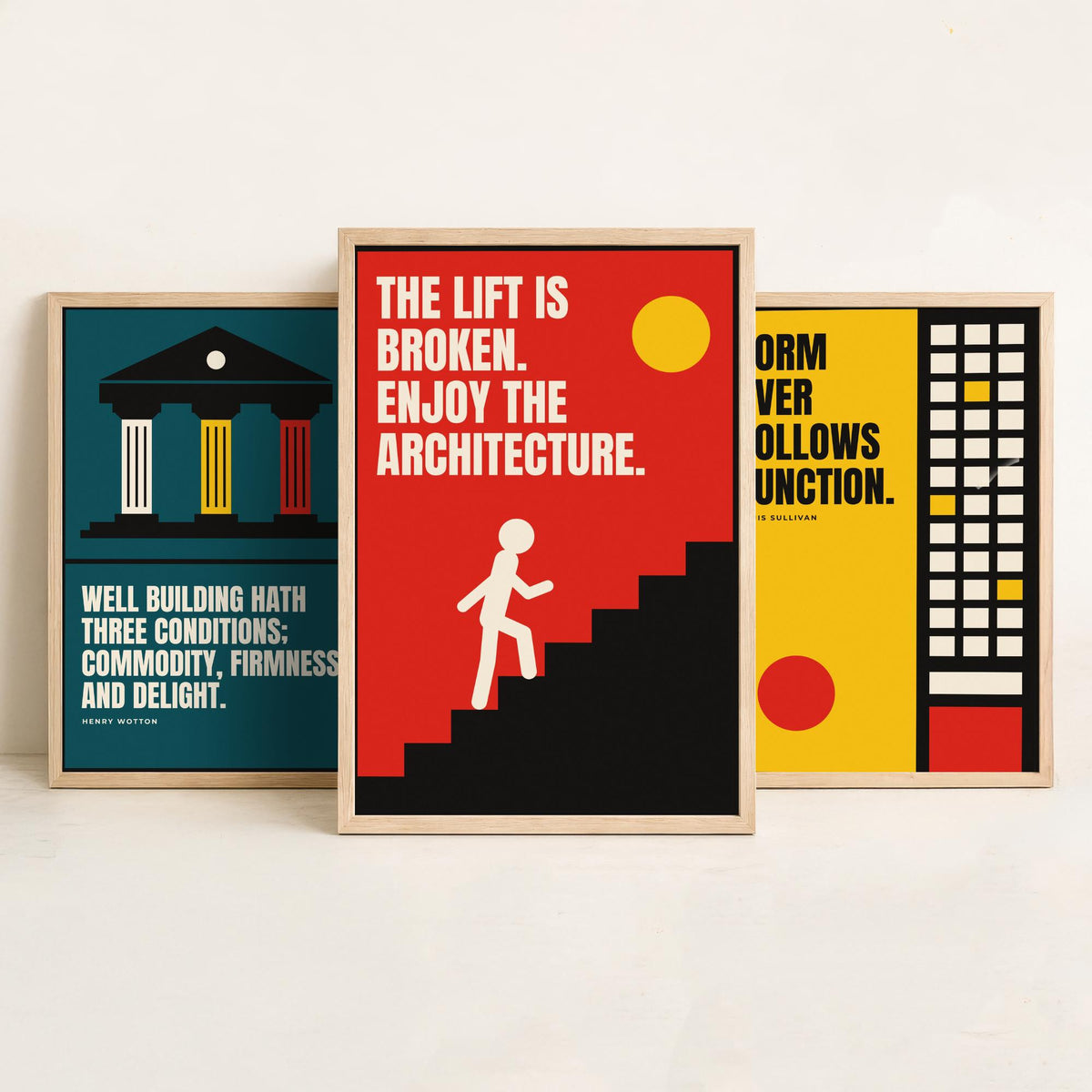 Architecture Quotes Set of Three Art Prints - 3 Bauhaus Architect Posters - Minimalist Design Wall Art Illustration V1