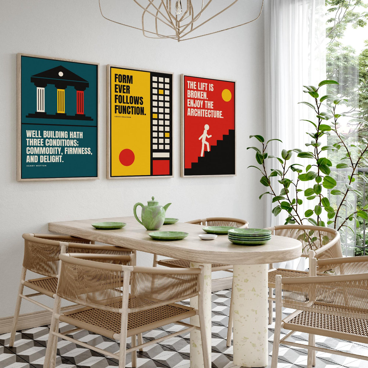 Architecture Quotes Set of Three Art Prints - 3 Bauhaus Architect Posters - Minimalist Design Wall Art Illustration V1