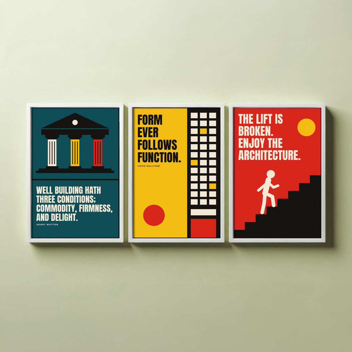 Architecture Quotes Set of Three Art Prints - 3 Bauhaus Architect Posters - Minimalist Design Wall Art Illustration V1