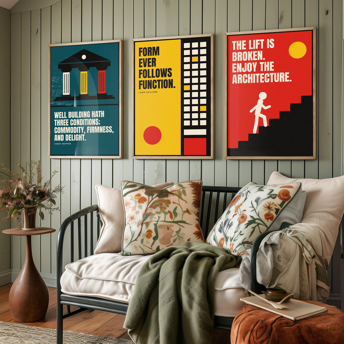 Architecture Quotes Set of Three Art Prints - 3 Bauhaus Architect Posters - Minimalist Design Wall Art Illustration V1