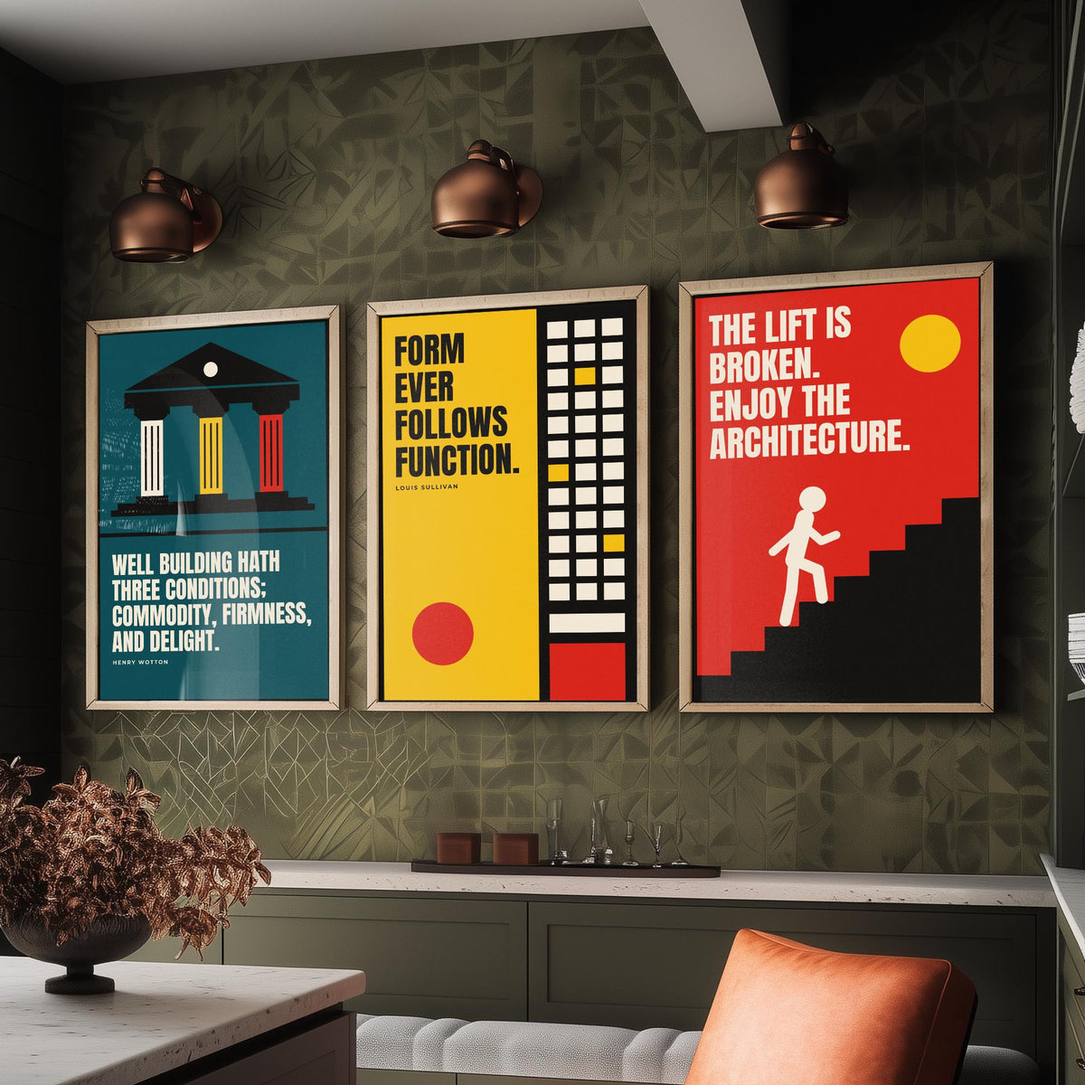 Architecture Quotes Set of Three Art Prints - 3 Bauhaus Architect Posters - Minimalist Design Wall Art Illustration V1