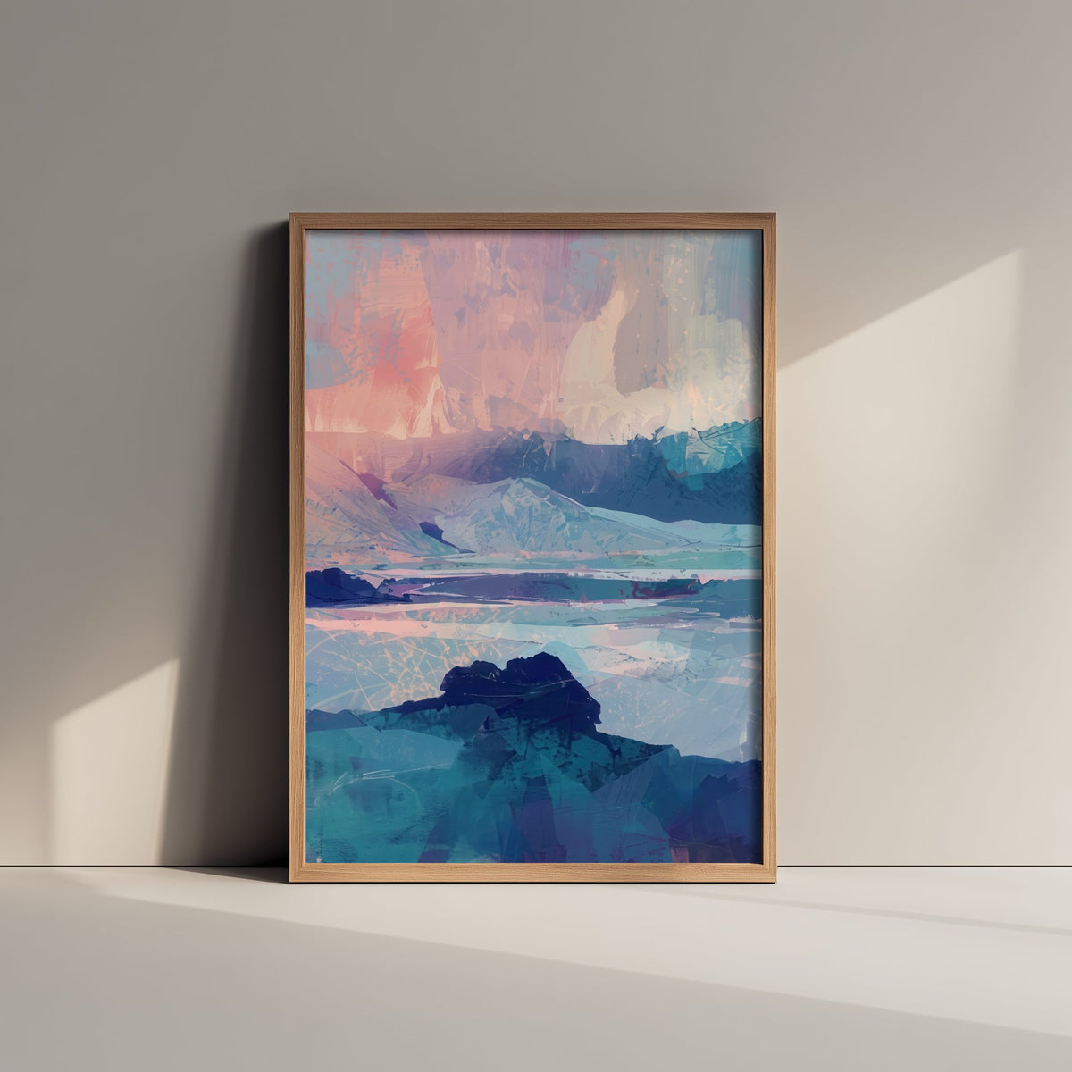 Arctic Northern Lights Art Print - Pastel Aurora Glacier Illustration - Blue Pink Abstract Landscape Poster V1 1/3
