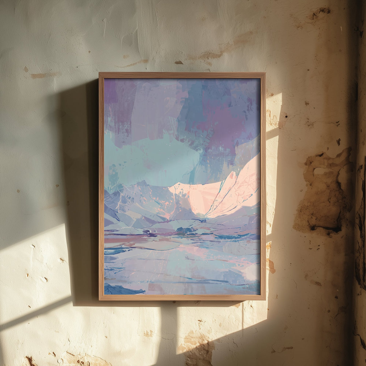 Pastel Arctic Mountains Art Print - Abstract Glacier Valley Illustration - Blue Pink Aurora Landscape Poster V1 3/3