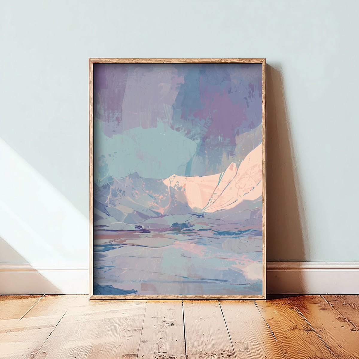 Pastel Arctic Mountains Art Print - Abstract Glacier Valley Illustration - Blue Pink Aurora Landscape Poster V1 3/3