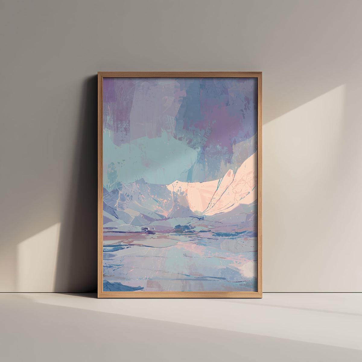 Pastel Arctic Mountains Art Print - Abstract Glacier Valley Illustration - Blue Pink Aurora Landscape Poster V1 3/3