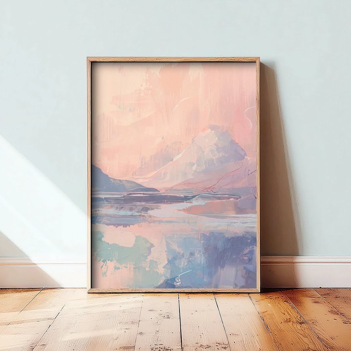 Blush Pink Arctic Mountain Art Print - Pastel Northern Lights Illustration - Soft Abstract Lake Landscape Poster V2 1/3