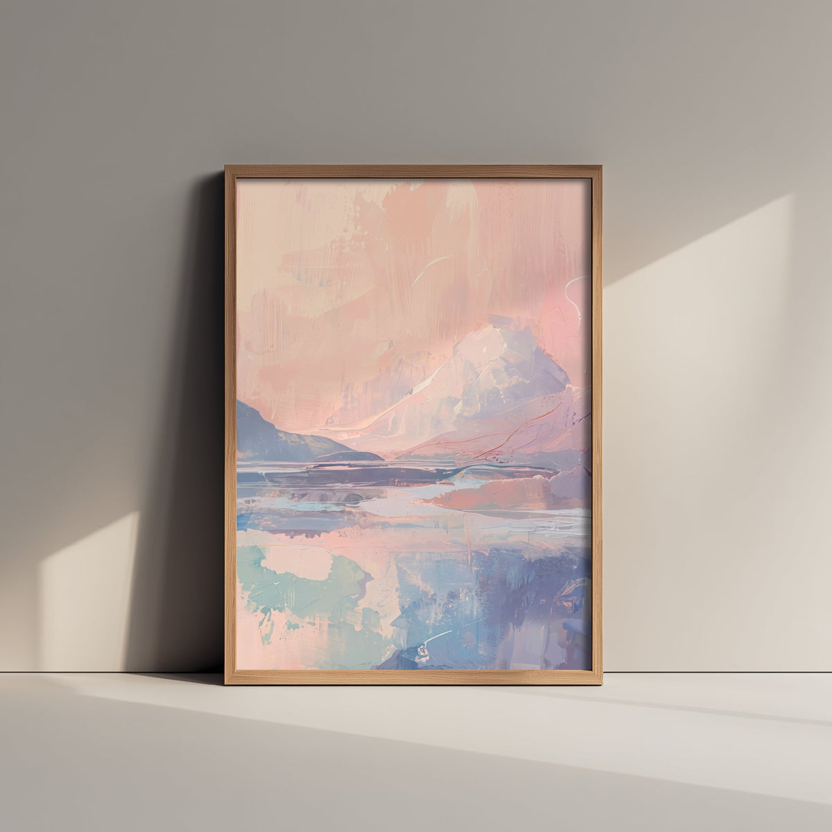 Blush Pink Arctic Mountain Art Print - Pastel Northern Lights Illustration - Soft Abstract Lake Landscape Poster V2 1/3