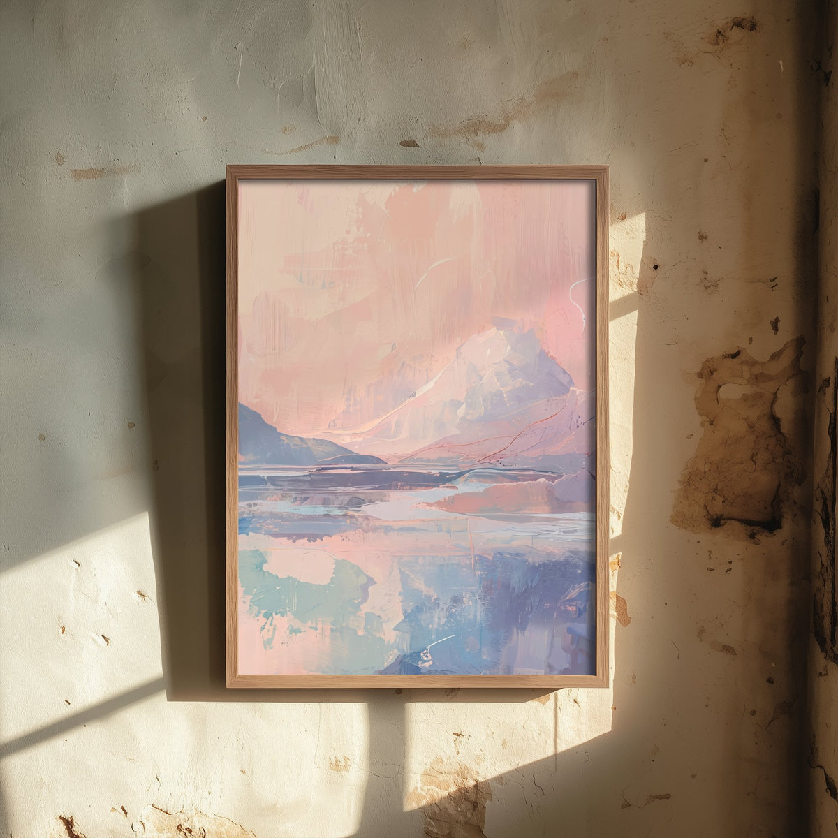 Blush Pink Arctic Mountain Art Print - Pastel Northern Lights Illustration - Soft Abstract Lake Landscape Poster V2 1/3
