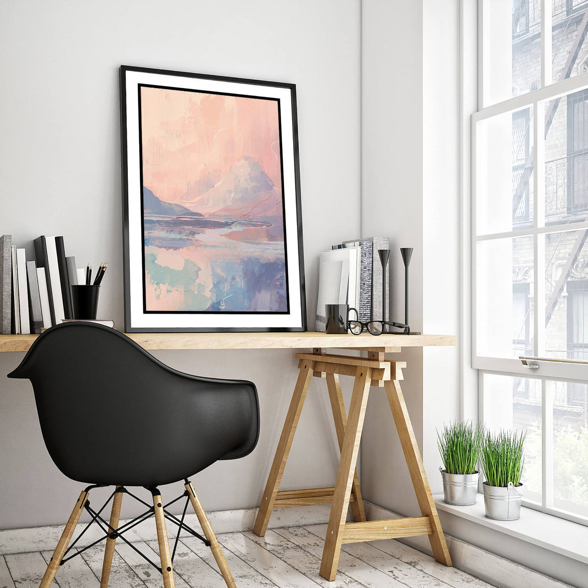 Blush Pink Arctic Mountain Art Print - Pastel Northern Lights Illustration - Soft Abstract Lake Landscape Poster V2 1/3