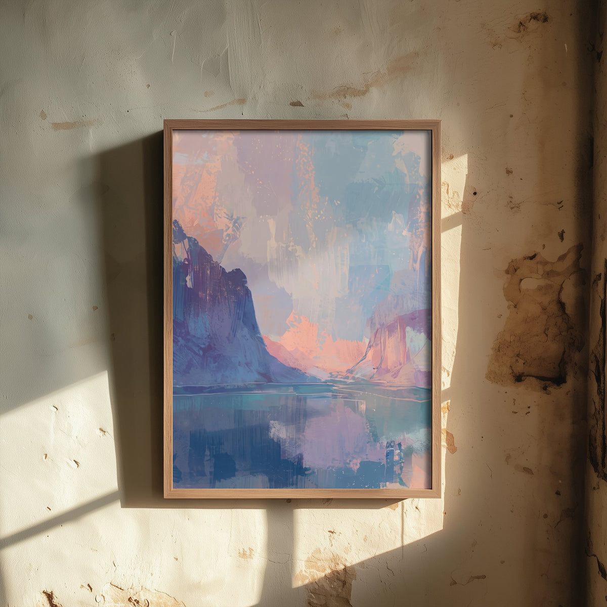 Pastel Fjord Cliffs Art Print - Arctic Northern Lights Illustration - Blue Lilac Mountain Lake Poster V2 2/3