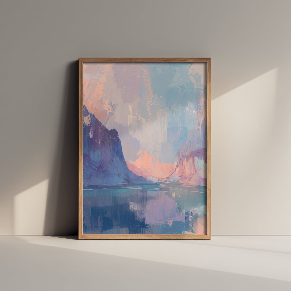 Pastel Fjord Cliffs Art Print - Arctic Northern Lights Illustration - Blue Lilac Mountain Lake Poster V2 2/3