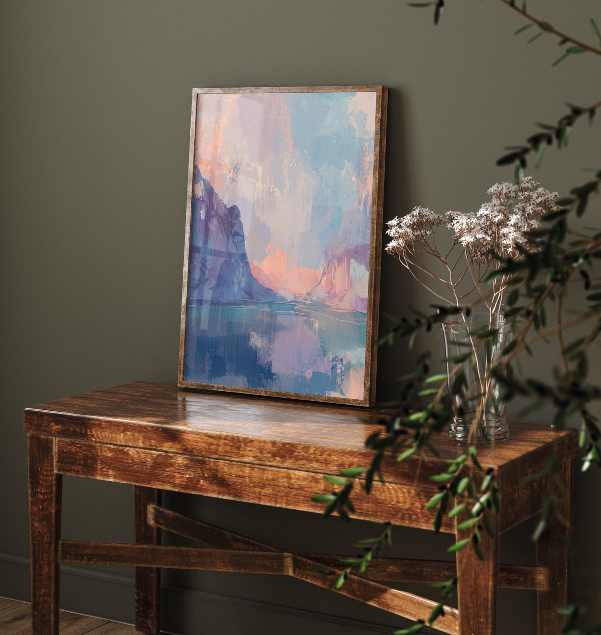 Pastel Fjord Cliffs Art Print - Arctic Northern Lights Illustration - Blue Lilac Mountain Lake Poster V2 2/3