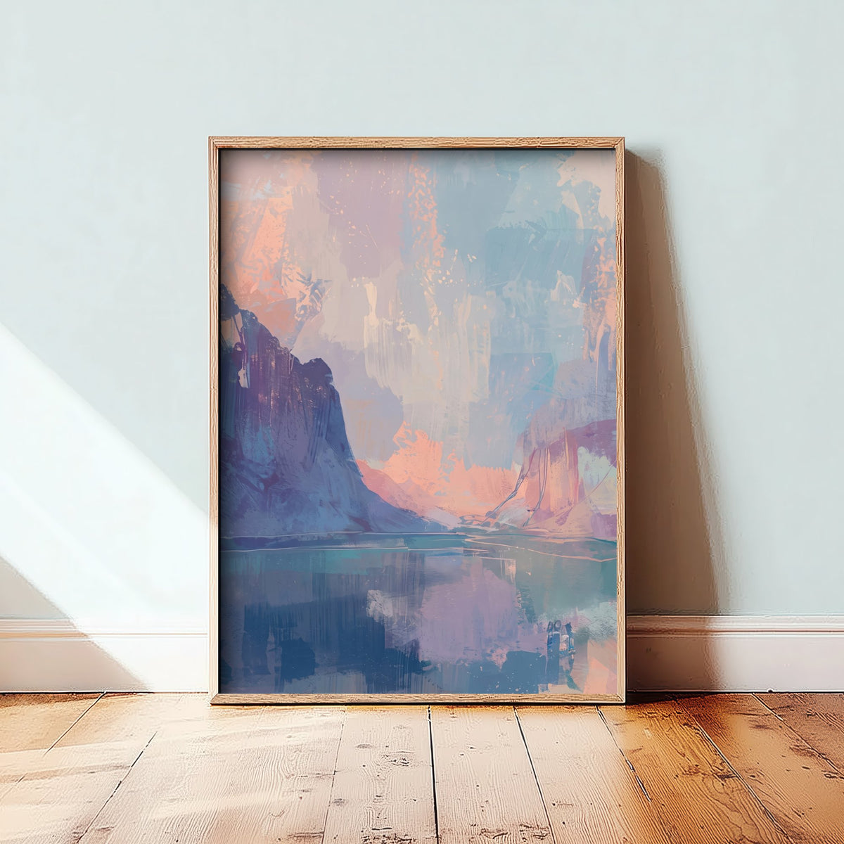 Pastel Fjord Cliffs Art Print - Arctic Northern Lights Illustration - Blue Lilac Mountain Lake Poster V2 2/3